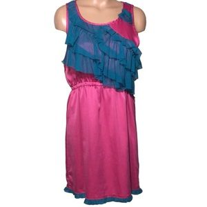 Esley Barbie Pink Satin Dress / Blue Ruffles
